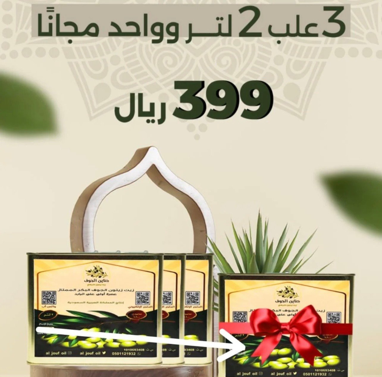 بكج ٢ لتر اشتر ٣ علب ٢ لتر + علبة ٢ لتر مجاناً زيت زيتون الجوف